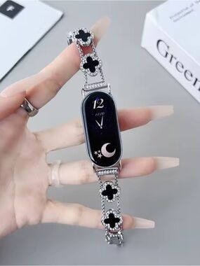 Xiami mi band Silver Black Crystal Clover Bracelet Watch Band